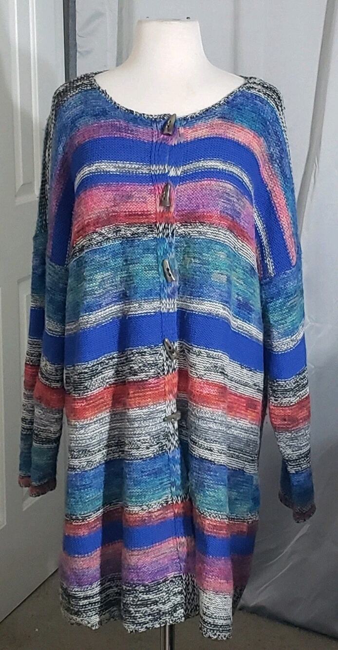 Sundance Artist's Striped Cardigan PXL Merino Wool Blend Multicolor Duster